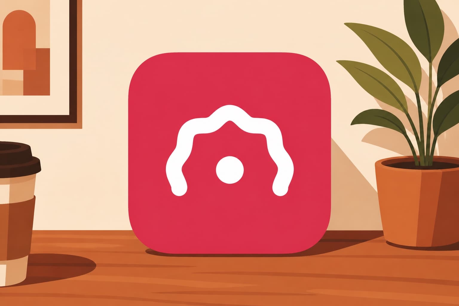 Sotto app icon on a warm cream desk illustration